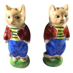 Ceramic Cat Salt Pepper Shakers Vtg Hand-Painted Made In Japan Anthropomorphic